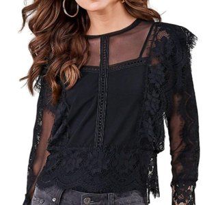 Women's long sleeve transparent lace shirt